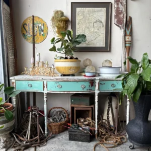 Vintage Curved Console Hall Table Regency French Provincial Coastal Shabby Style Painted Timber