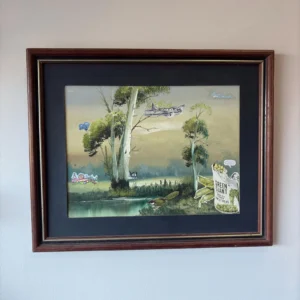 Jeannie Joins the Circus – Mixed Media Collage on Vintage Oil Painting, Surreal Pop Art, One-of-a-Kind Framed Artwork by Kim Lawson