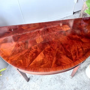 Edwardian Revival Demi-Lune Console Table with Parquetry Inlay & Glass Top